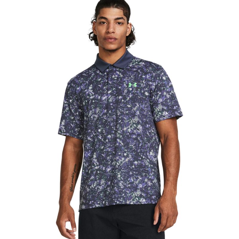 Under Armour Tee To Green Printed Golf Polo Downpour Gray Starlight Matrix Green