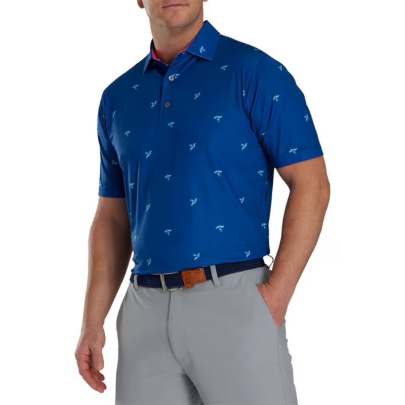 FootJoy Thistle Print Lisle Self Collar Polo Deep Blue