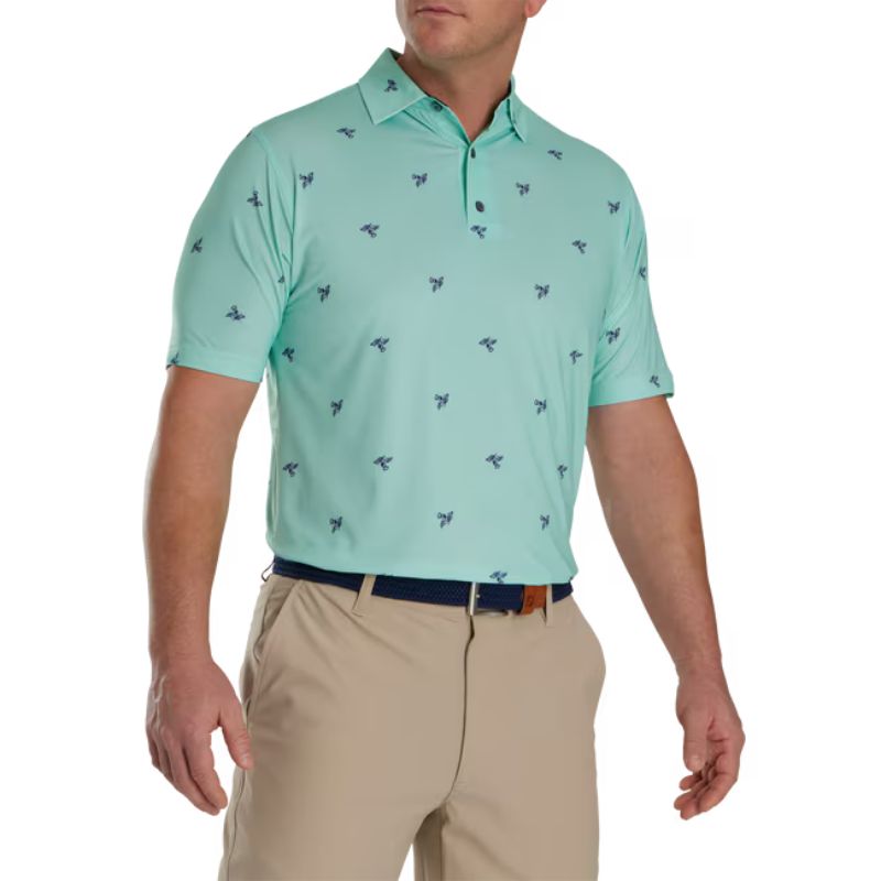 FootJoy Thistle Print Lisle Self Collar Polo Sea Glass