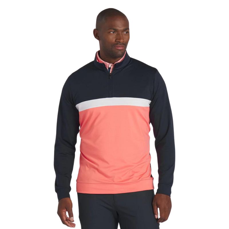 PUMA Pure Colorblock Golf 1/4 Zip Deep Navy Melon Punch