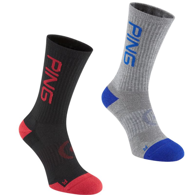 PING Logo Sock - 2 Pack Grey Black OSFA (7-11)