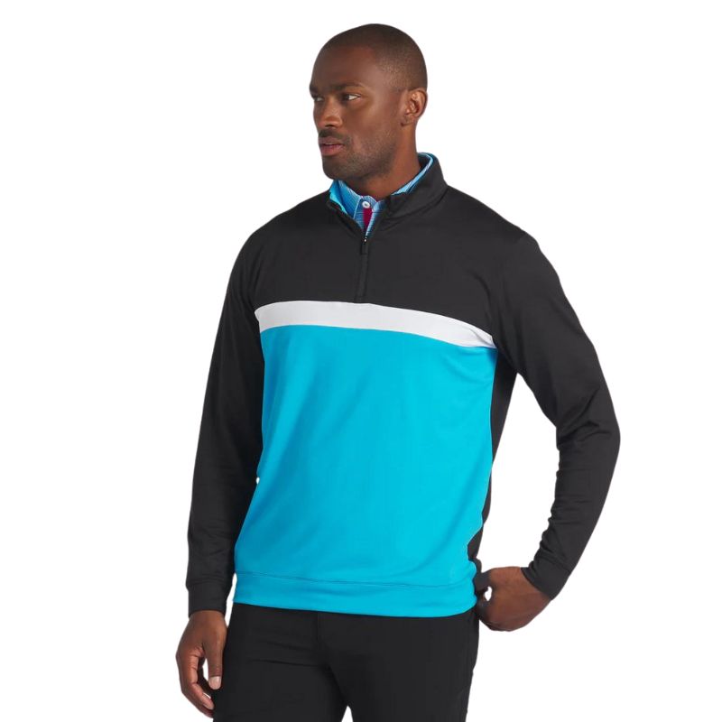 PUMA Pure Colorblock Golf 1/4 Zip Puma Black Aqua Blue
