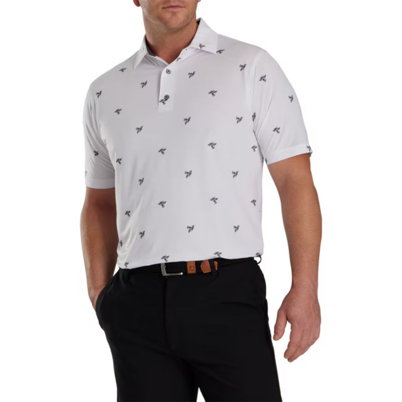 FootJoy Thistle Print Lisle Self Collar Polo White