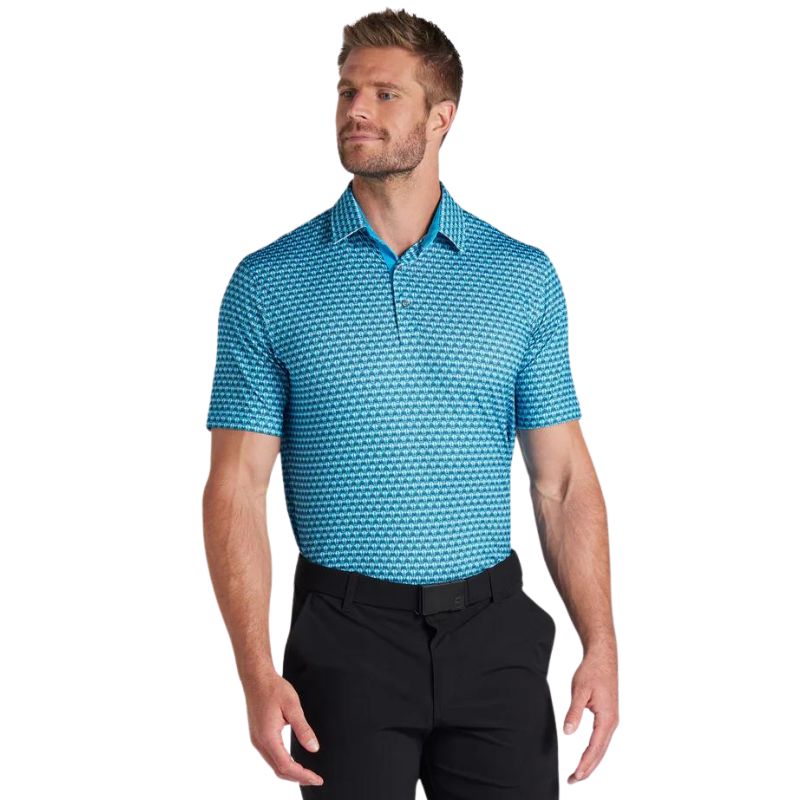PUMA MATTR Palm Deco Golf Polo Aqua Blue Puma Black