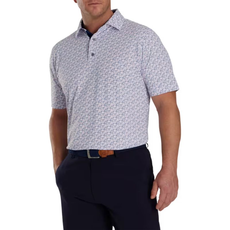 FootJoy Golf Course Doodle Stretch Pique Self Collar Polo White