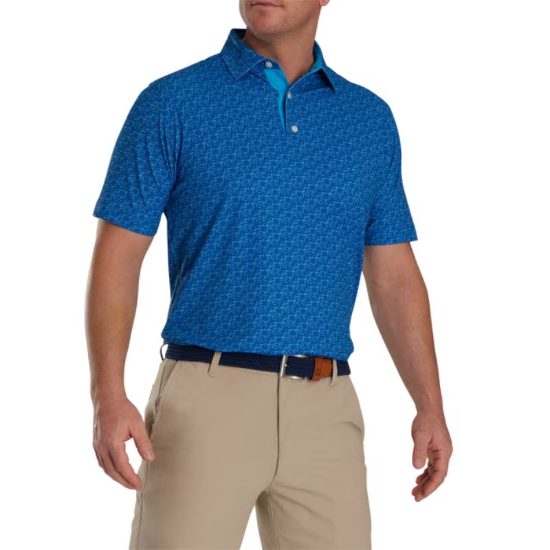 FootJoy Golf Course Doodle Stretch Pique Self Collar Polo Deep Blue