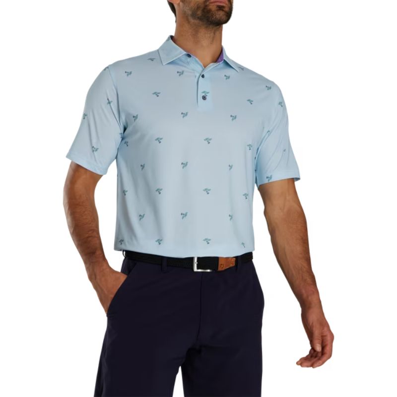 FootJoy Thistle Print Lisle Self Collar Polo Mist