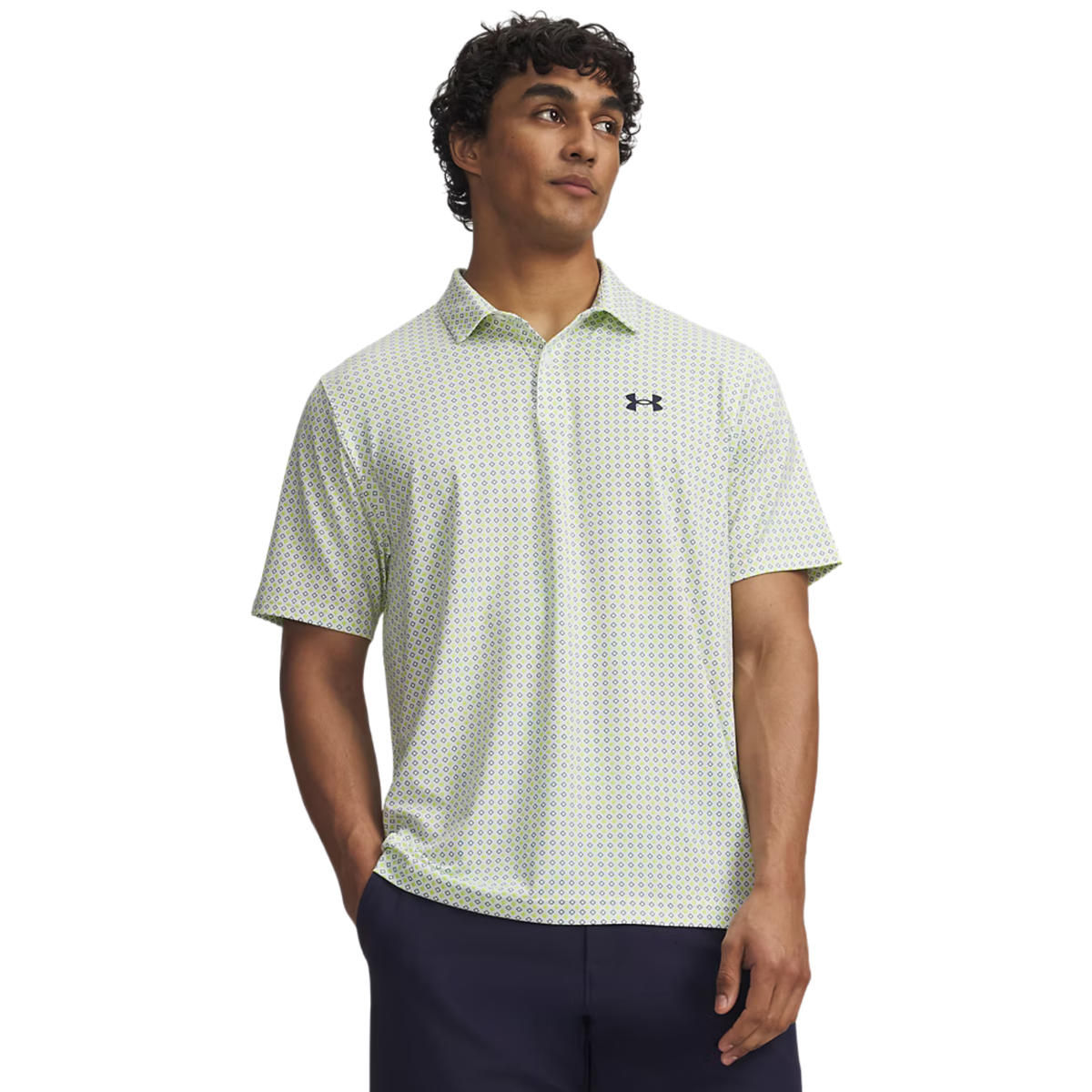 Under Armour Matchplay Printed Golf Polo White Green Citrine Academy