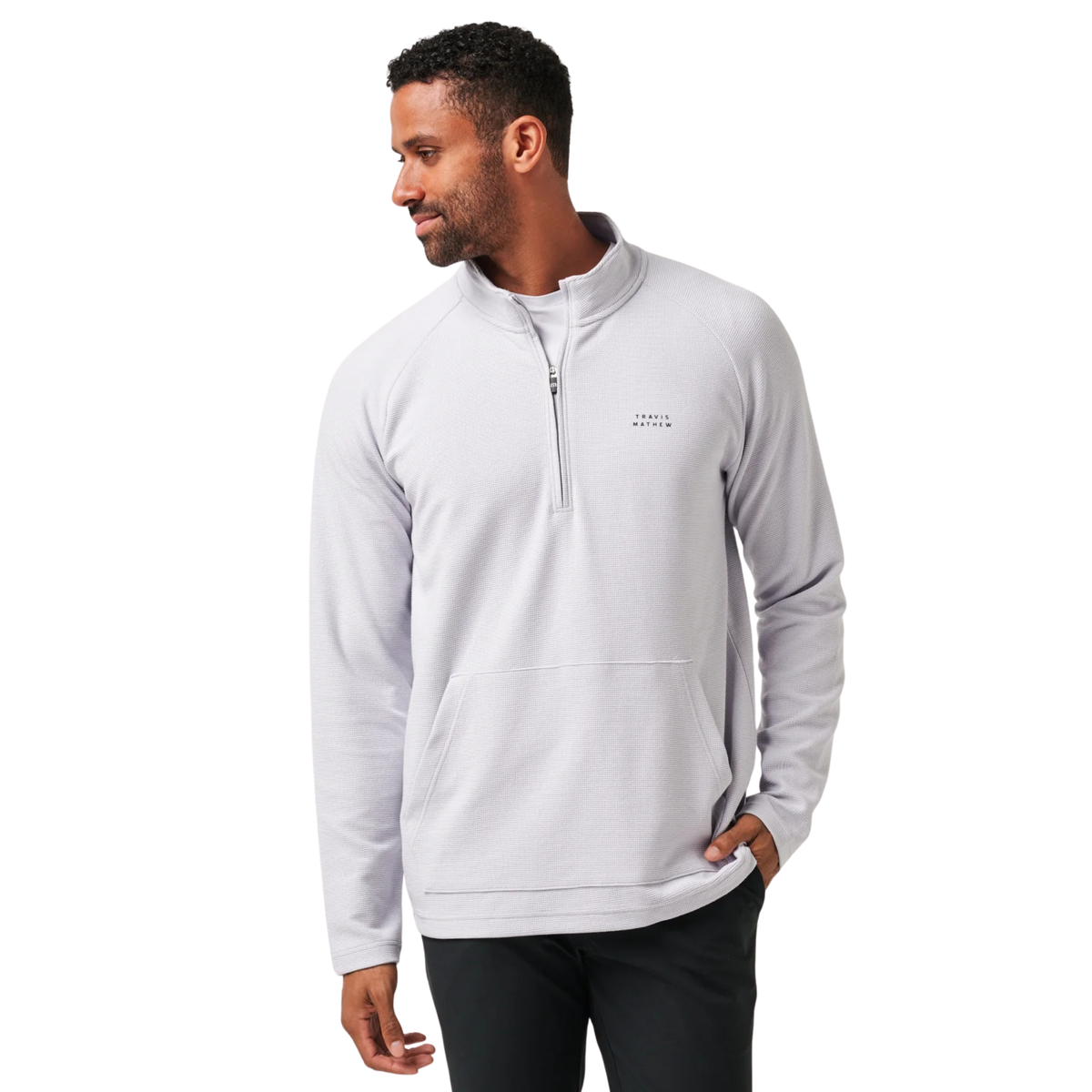 TravisMathew Performance Waffle 1/4 Zip Sweater Heather Light Grey