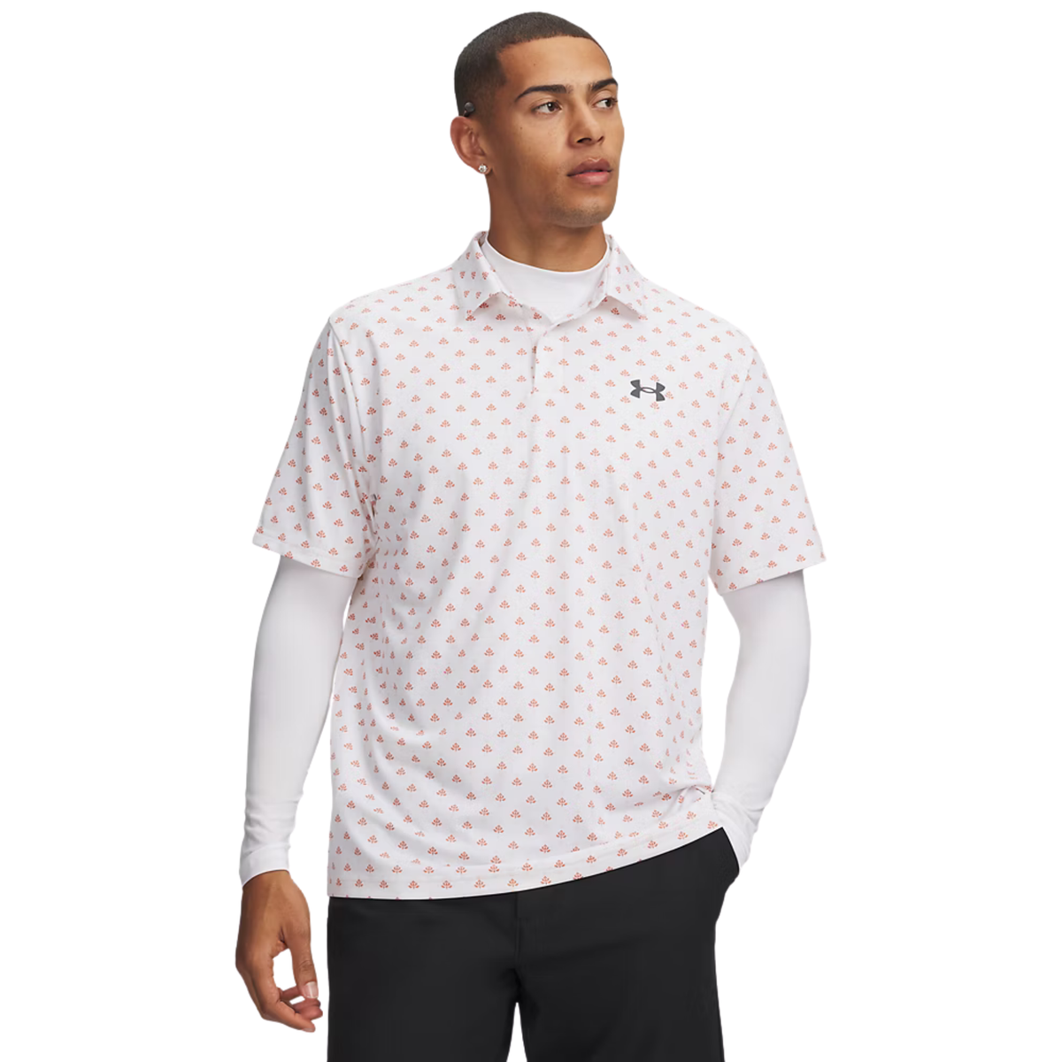 Under Armour Matchplay Printed Golf Polo White Vintage Maroon Academy