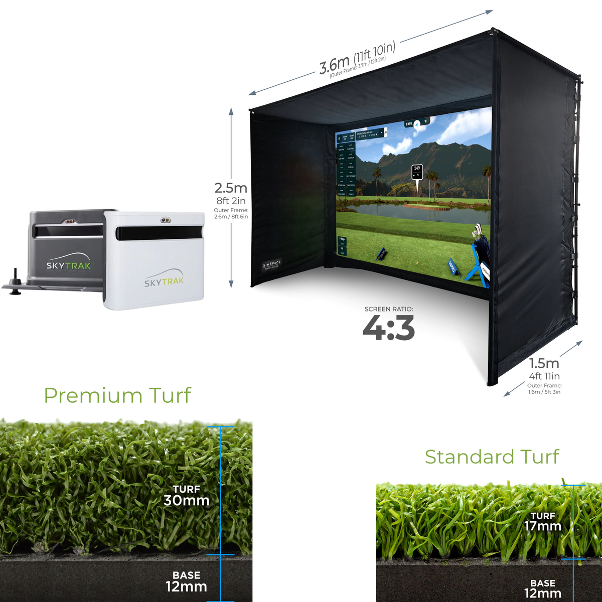 SKYTRAK+ Launch Monitor + Shield + SIMSPACE PROFESSIONAL GOLF ENCLOSURE +SIMSPACE PREMIUM ENCLOSURE HITTING MAT Sim 003