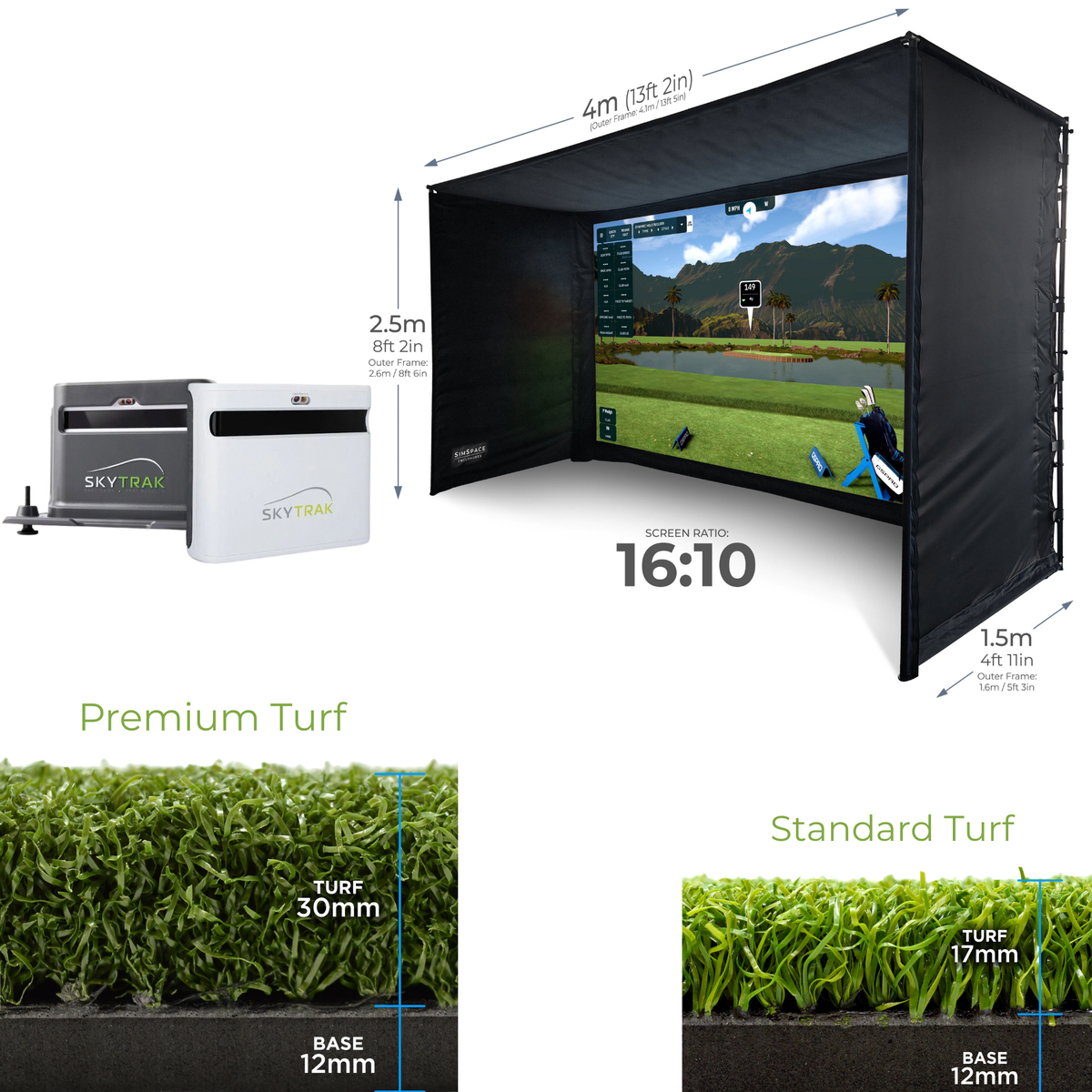 SKYTRAK+ Launch Monitor + Shield + SIMSPACE PROFESSIONAL GOLF ENCLOSURE +SIMSPACE PREMIUM ENCLOSURE HITTING MAT Sim 004
