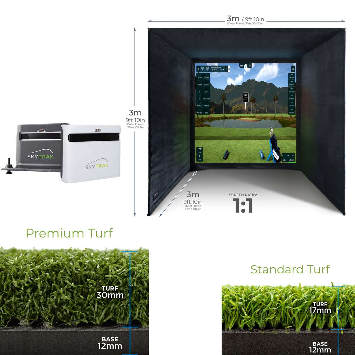 SKYTRAK+ Launch Monitor + Shield + SIMSPACE PROFESSIONAL GOLF ENCLOSURE +SIMSPACE PREMIUM ENCLOSURE HITTING MAT Sim 005