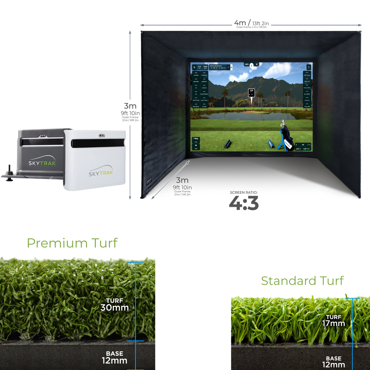 SKYTRAK+ Launch Monitor + Shield + SIMSPACE PROFESSIONAL GOLF ENCLOSURE +SIMSPACE PREMIUM ENCLOSURE HITTING MAT Sim 006