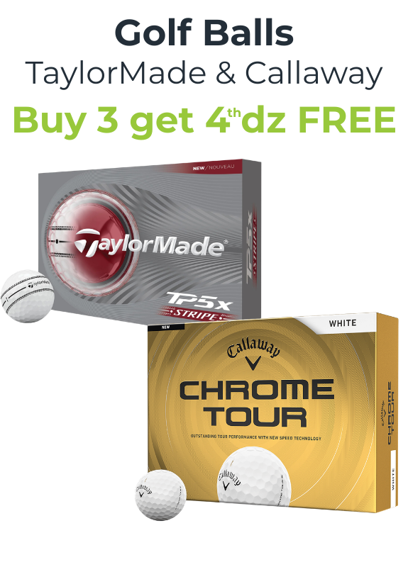 TaylorMade and Callaway golf balls with packaging on a white background