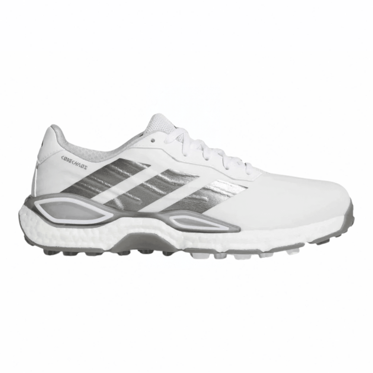 adidas Men's Codechaos 27 Spikeless Golf Shoes Cloud White Silver Metallic Grey Two Medium