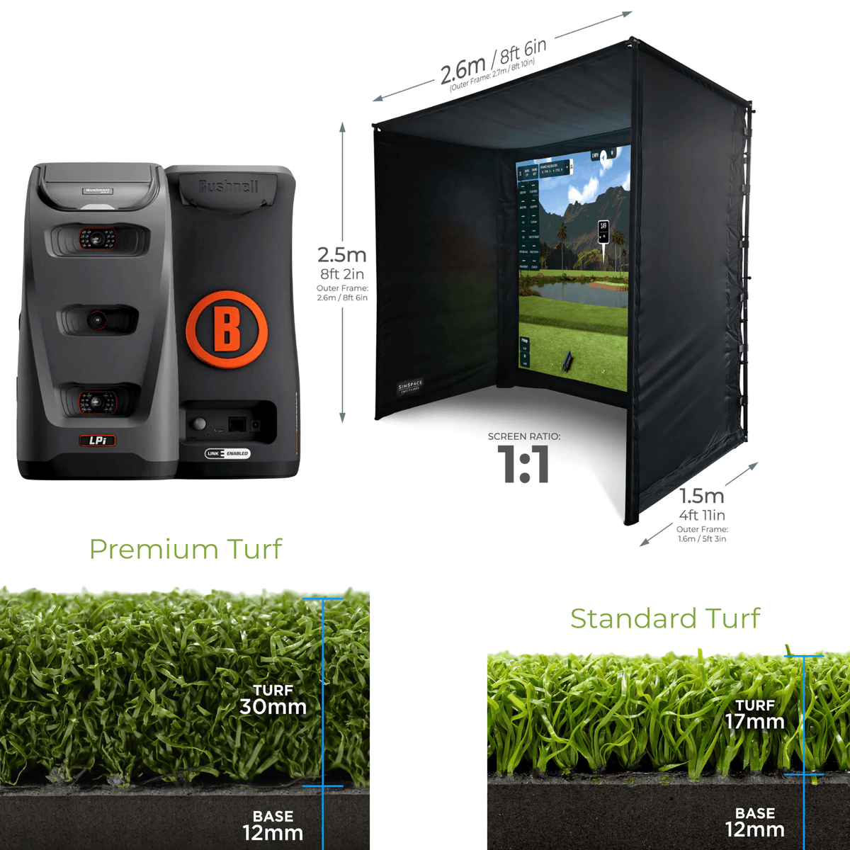 Bushnell Launch Pro Indoor Monitor +SIMSPACE PROFESSIONAL GOLF ENCLOSURE +SIMSPACE PREMIUM ENCLOSURE HITTING MAT 001 - 2.5m H x 2.6m W x 1.5m D