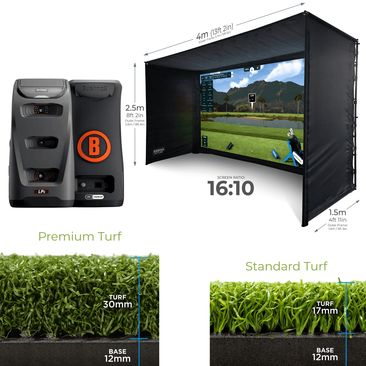 Bushnell Launch Pro Indoor Monitor +SIMSPACE PROFESSIONAL GOLF ENCLOSURE +SIMSPACE PREMIUM ENCLOSURE HITTING MAT 004 - 2.5m H x 4m W x 1.5m D