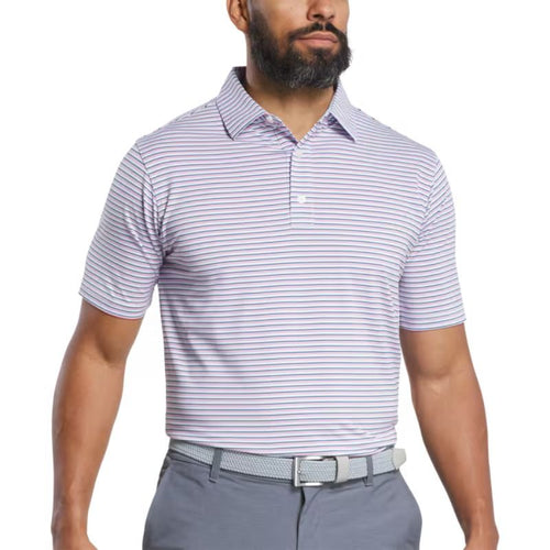 FootJoy Balance Stripe Lisle Polo - Previous Season Style Skyway White Dark Denim Pink Lemonade