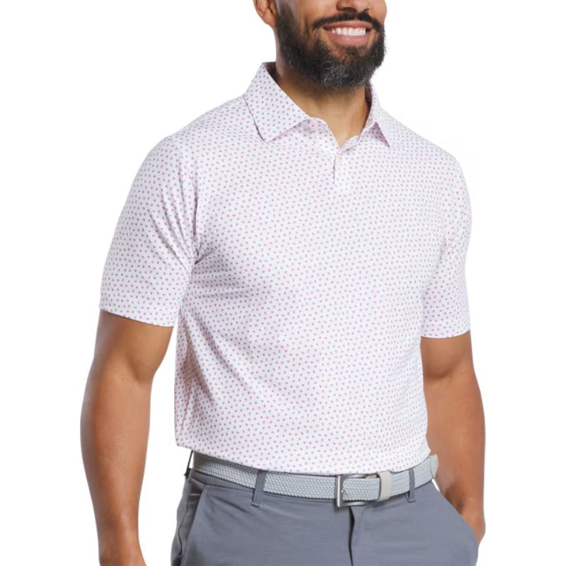 FootJoy Bounce Lisle Polo - Previous Season Style White Hibiscus Flint