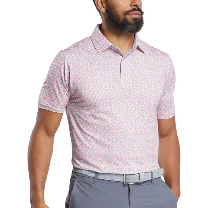 FootJoy Floral Sketch Lisle Polo - Previous Season Style Orange White