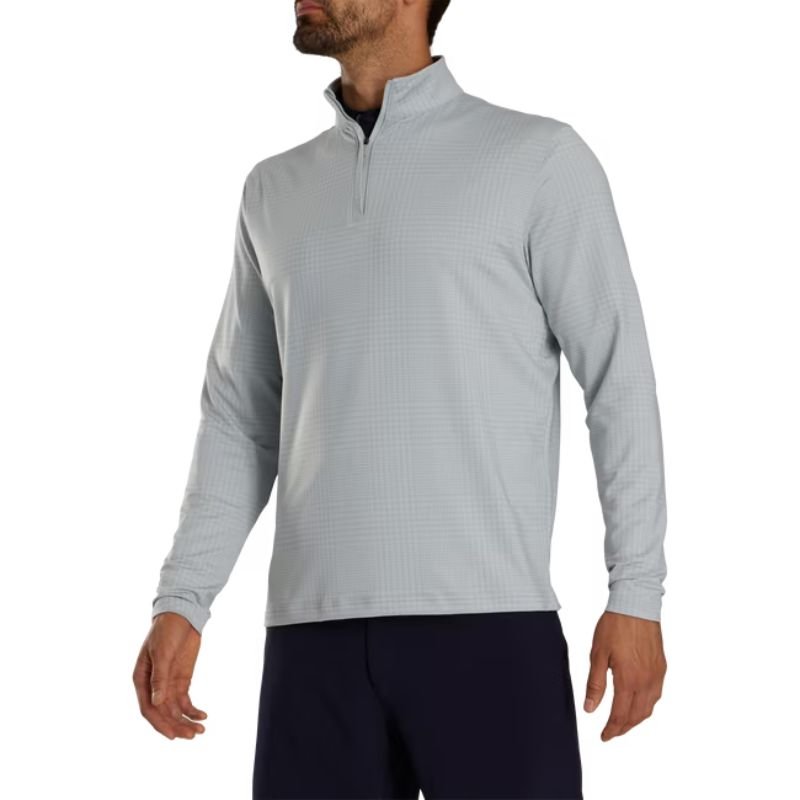 FootJoy Glen Plaid Printed Jersey Mid-Layer 1/4 Zip Grey Cliff