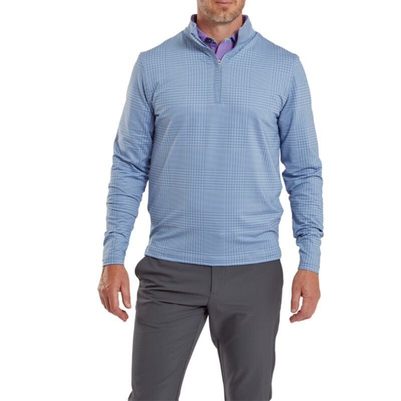 FootJoy Glen Plaid Printed Jersey Mid-Layer 1/4 Zip Storm