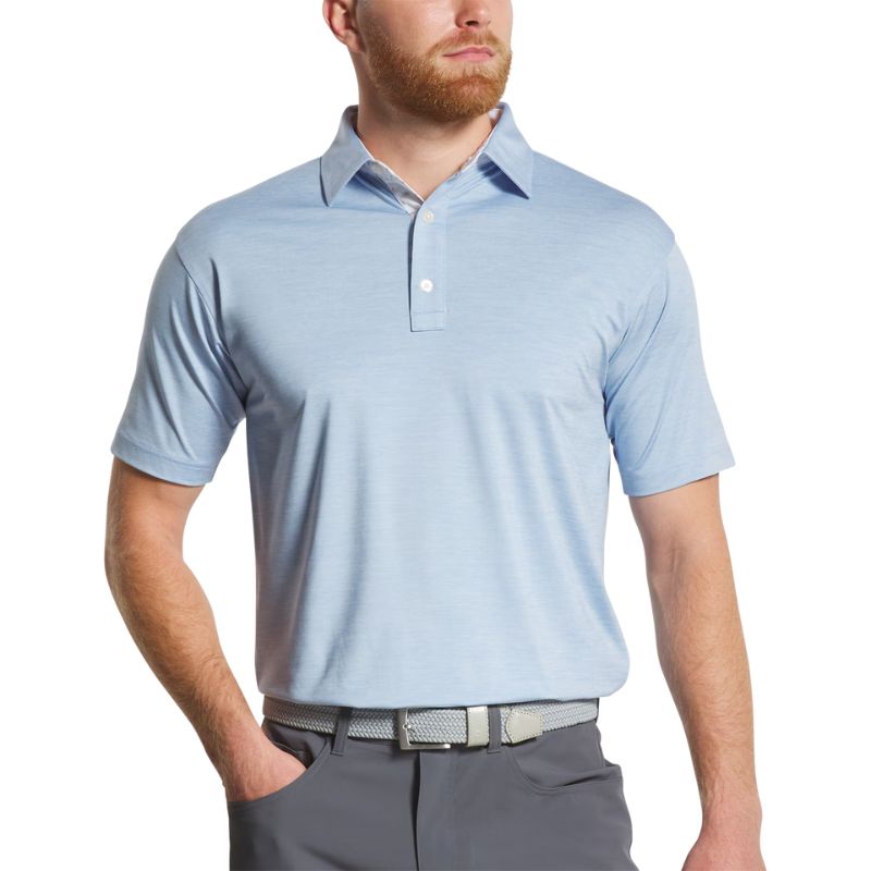 FootJoy Heather Lisle Flower Trim Polo - Previous Season Style Blue Jay Heather