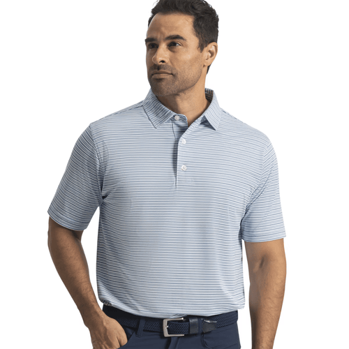 FootJoy Heather Stripe Pique Polo Coastal Blue Heather Chambray White