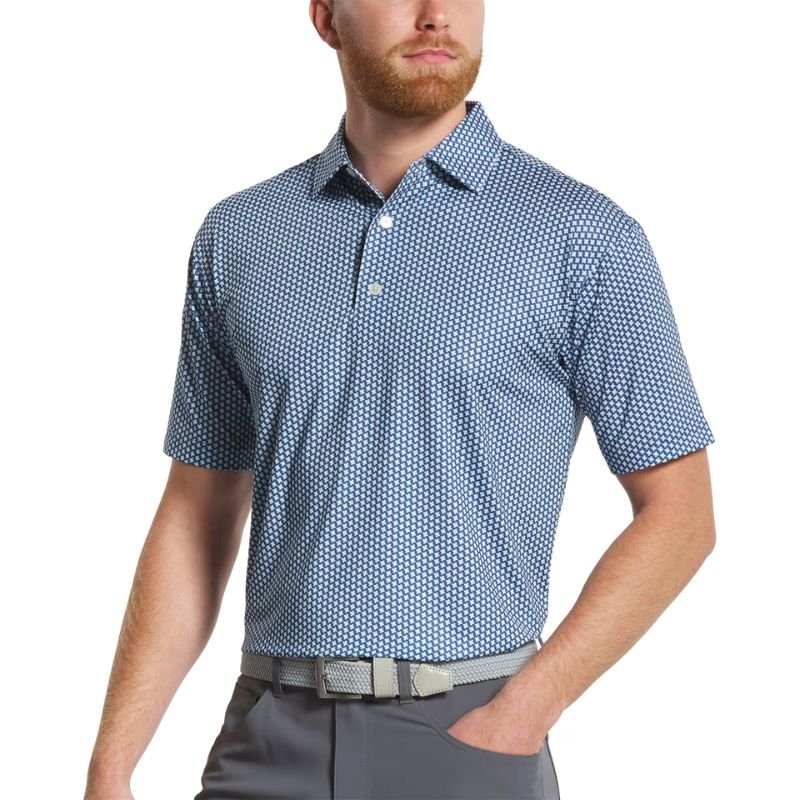 FootJoy Houndstooth Geo Lisle Polo - Previous Season Style Skyway Dark Denim White