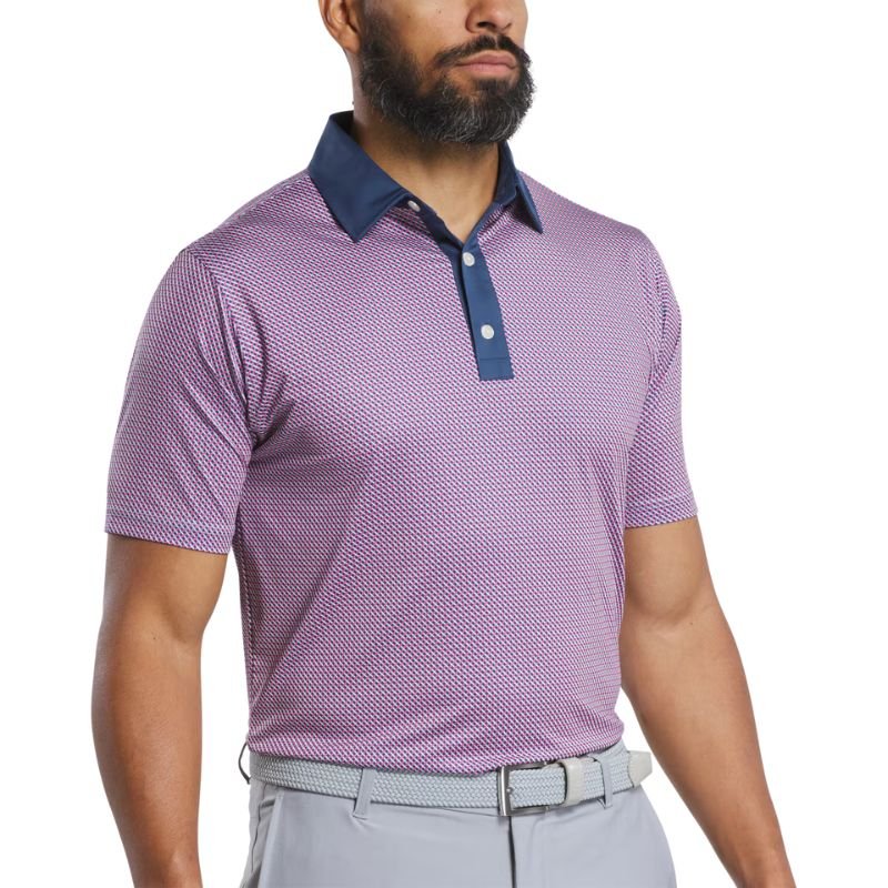 FootJoy Lattice Lisle Polo - Previous Season Style Dark Denim Pink Lemonade Skyway