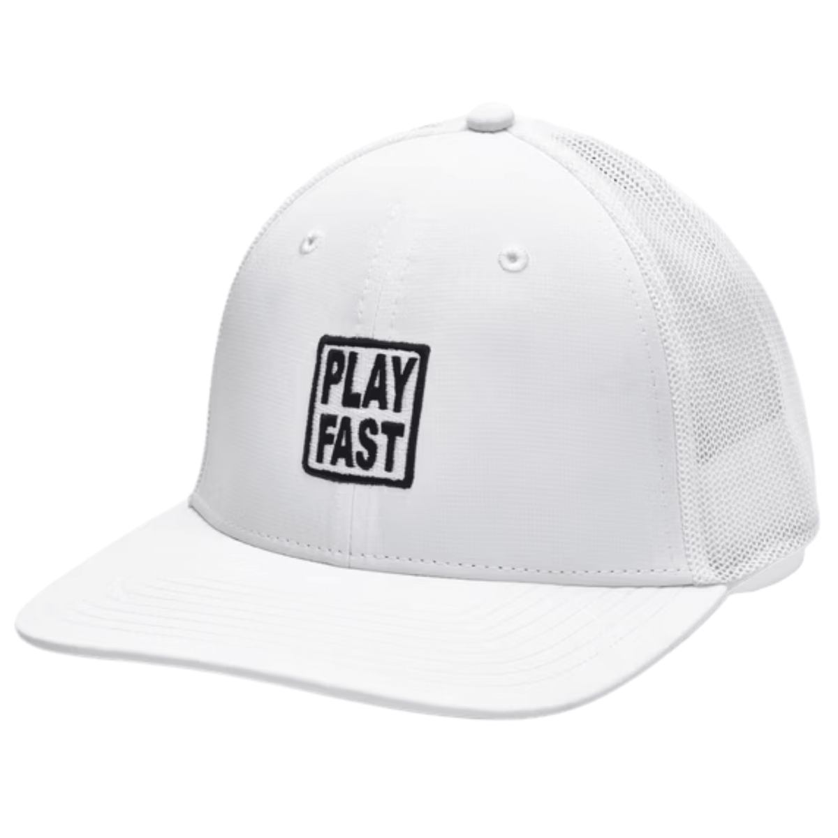 FootJoy Motif Mesh Trucker Hat White Play Fast Logo OSFA