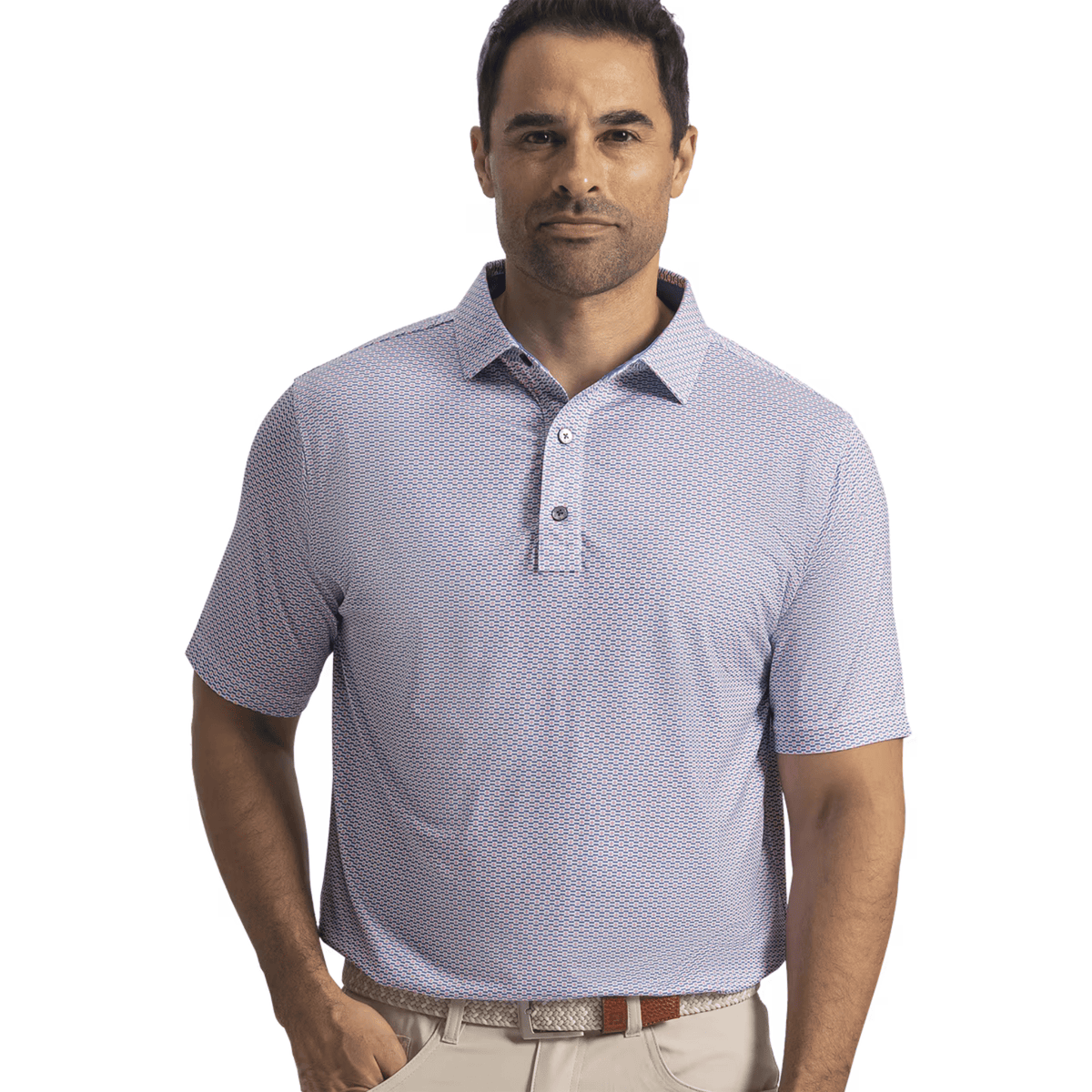 FootJoy Nautical Flag Lisle Polo Pink Pop Vivid Violet White