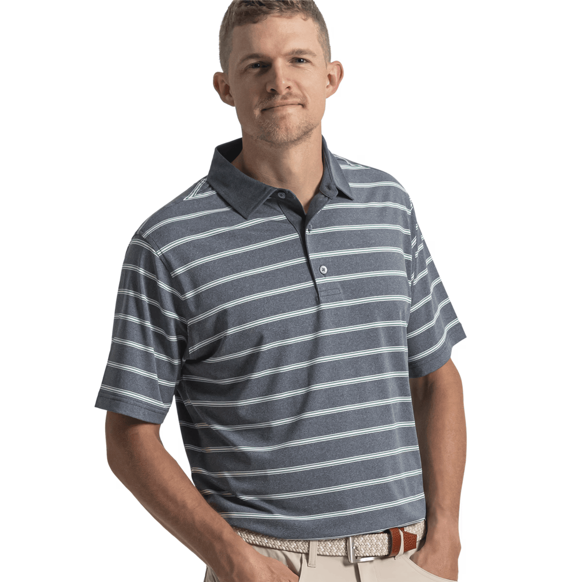 FootJoy Open Stripe Heather Lisle Polo Navy White Field Green