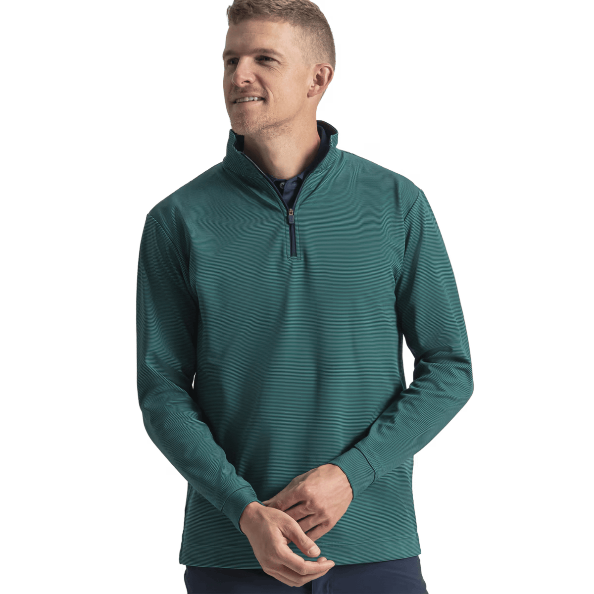FootJoy Ottoman Stripe Knit 1/4 Zip Golf Pullover Navy Field Green
