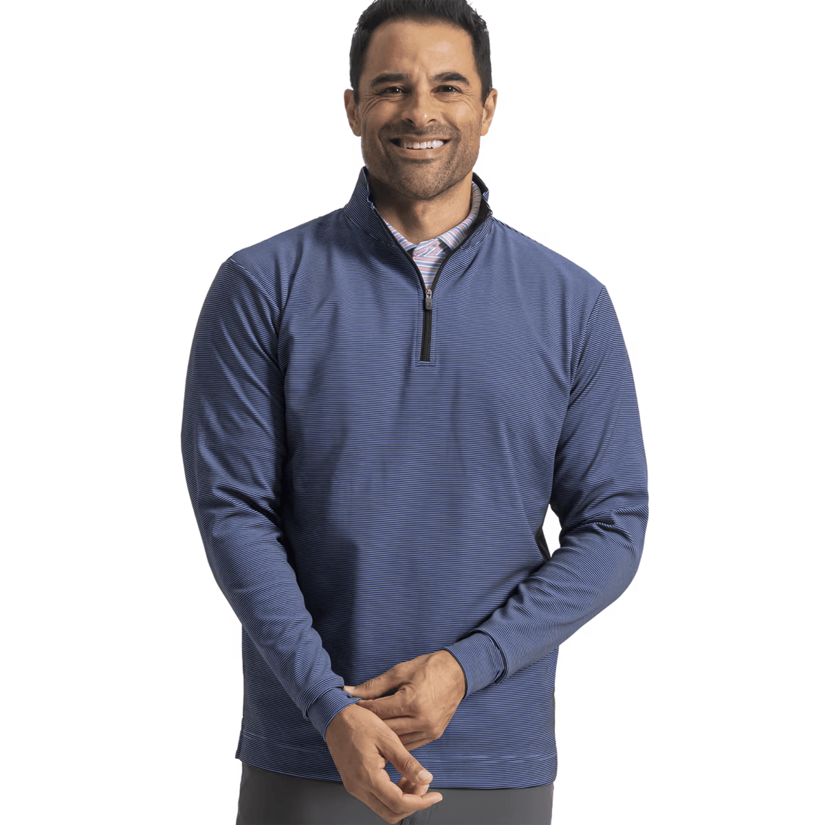 FootJoy Ottoman Stripe Knit 1/4 Zip Golf Pullover Black Vivid Violet