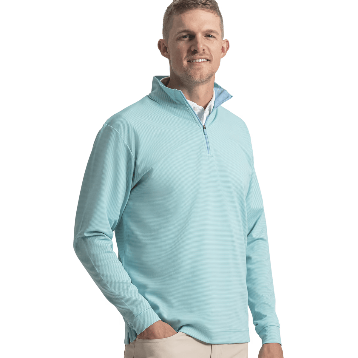 FootJoy Ottoman Stripe Knit 1/4 Zip Golf Pullover Blue Reef Sea Glass