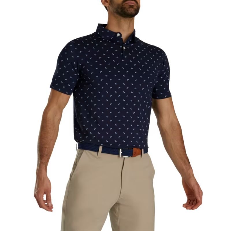 FootJoy Paisley Print Lisle Self Collar Polo - Previous Season Style Navy Sky