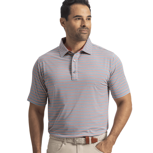 FootJoy Pinstripe Cluster Stripe Lisle Polo Chambray Nantucket Red White