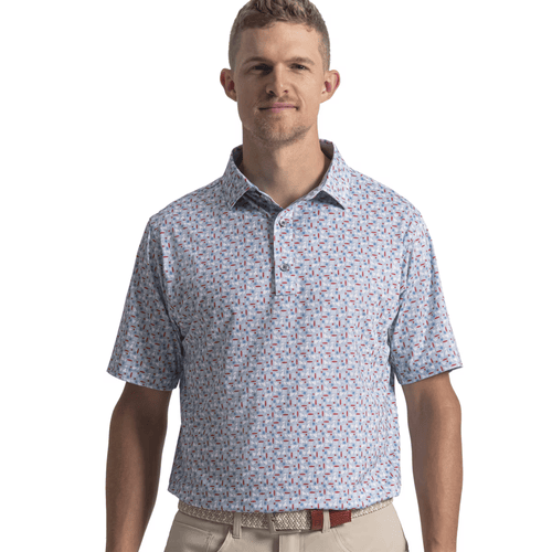 FootJoy Surfs Up Lisle Polo White Chambray Nantucket Red Coastal Blue