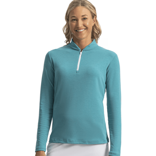 FootJoy Women's 1/4 Zip Blade Collar Mid-Layer Sweater Tile Blue