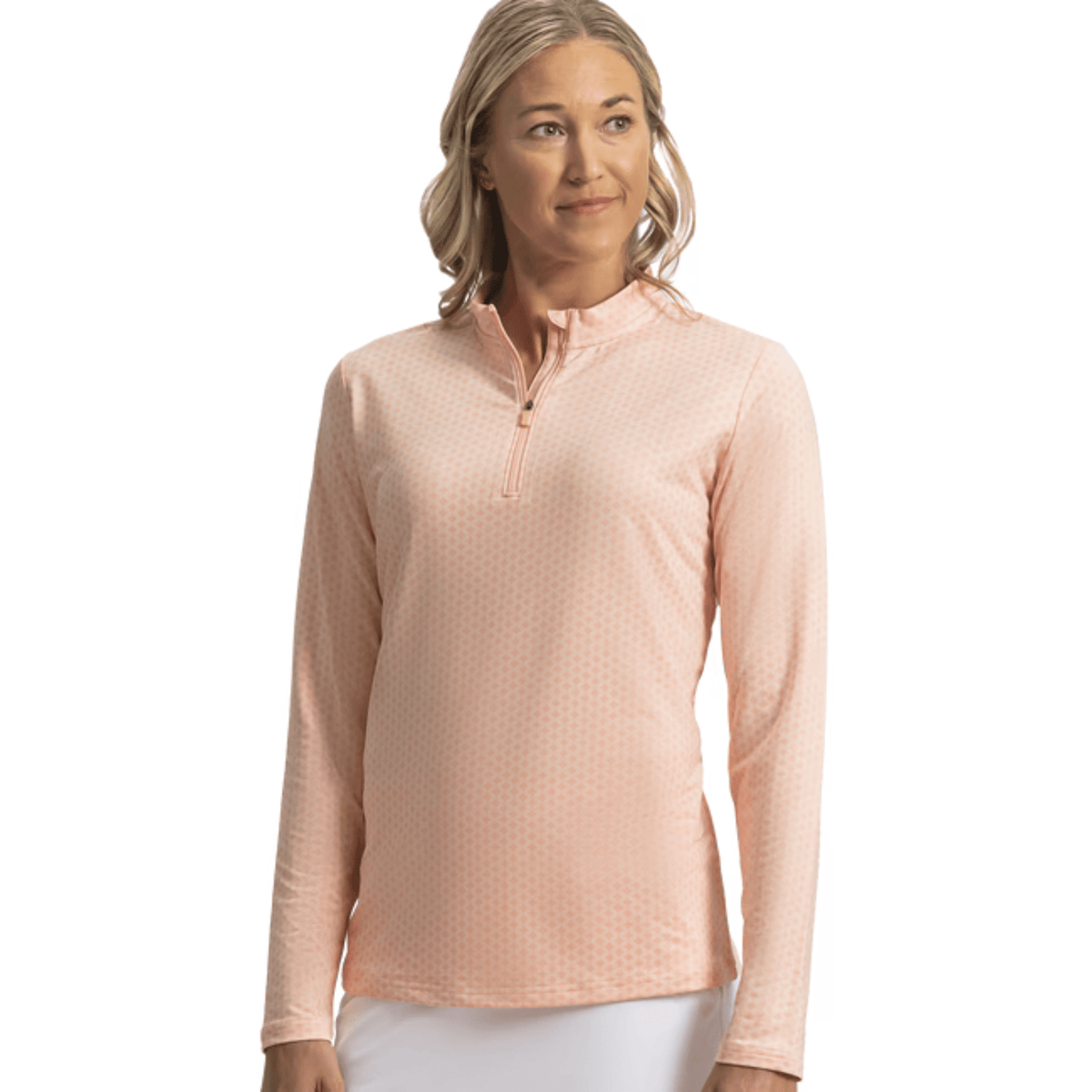 FootJoy Women's 1/4 Zip Long Sleeve Sun Protection Sweater Desert Peach