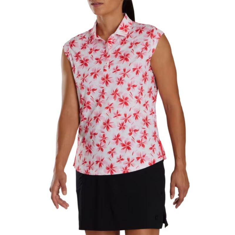 FootJoy Women's Cap Sleeve Floral Polo Pink Red