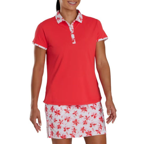 FootJoy Women's Short Sleeve Floral Trim Polo Red