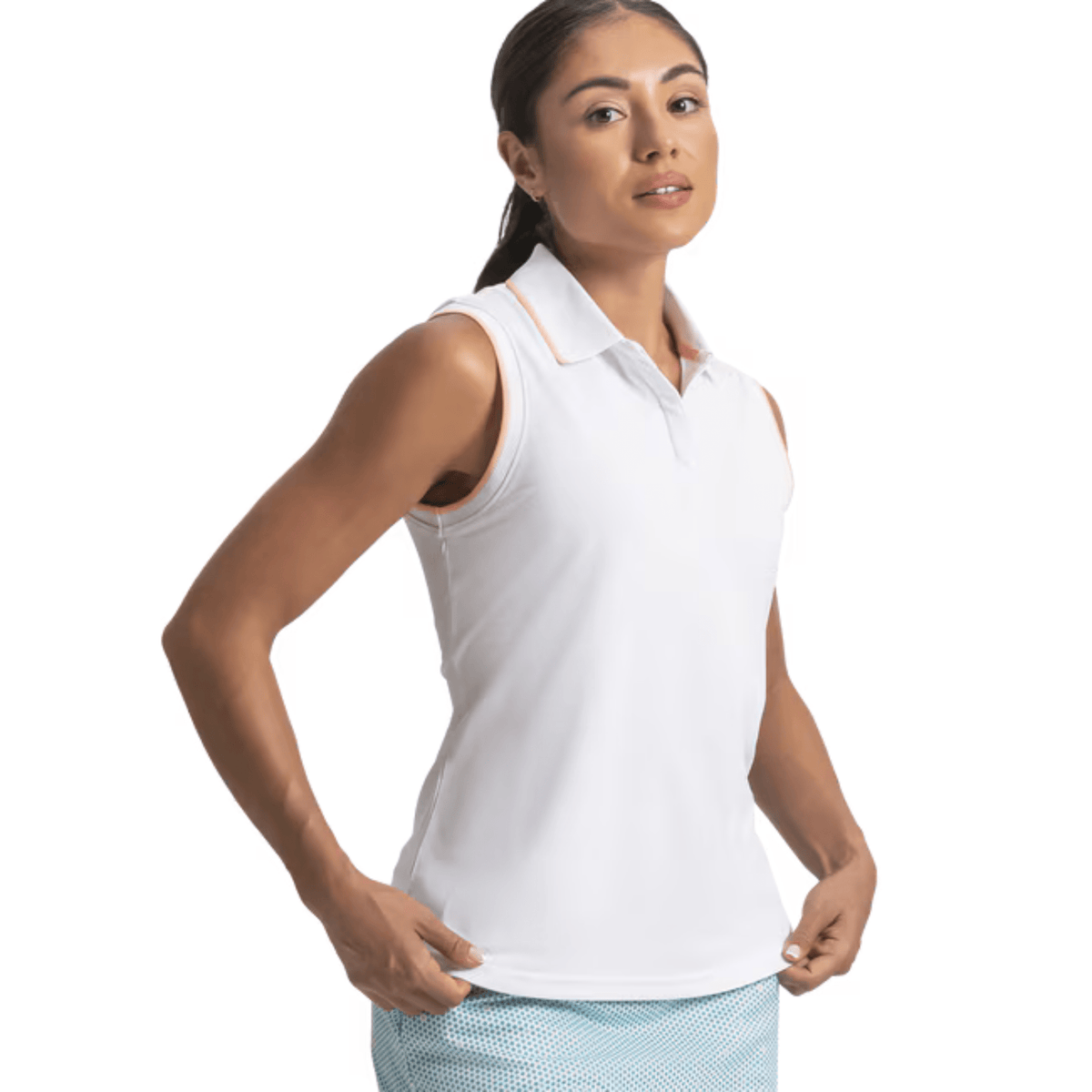 FootJoy Women's Sleeveless Polo White Desert Peach
