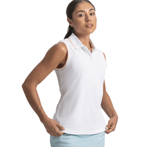 FootJoy Women's Sleeveless Polo White Desert Peach