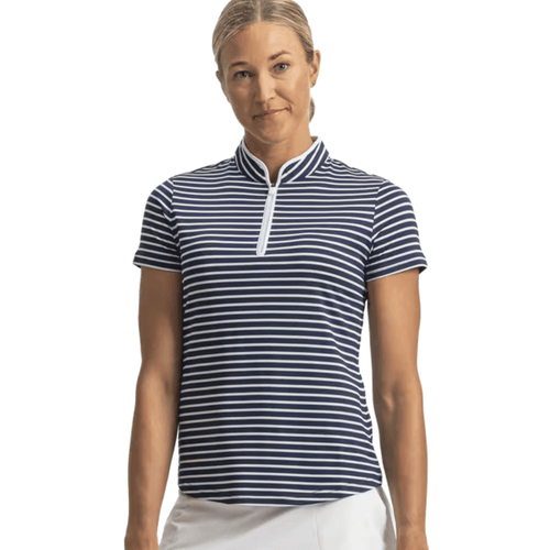 FootJoy Women's Zip Front Stripe Tank Polo Navy White