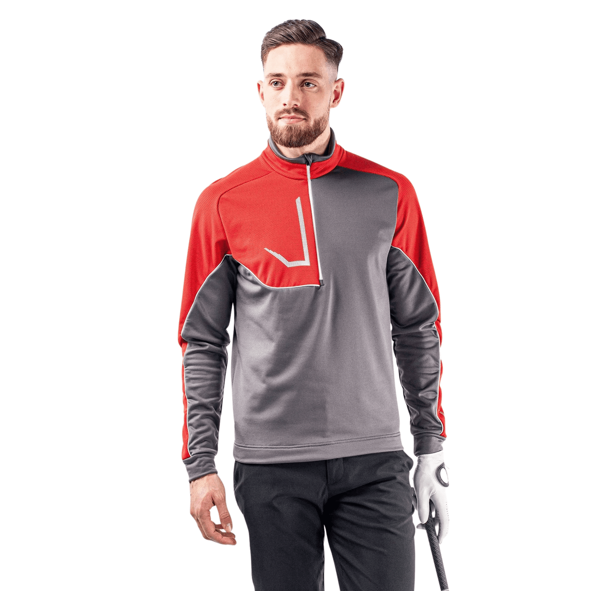 Galvin Green Daxton Mid-Layer Sweater Forged Iron/Red/White SMALL