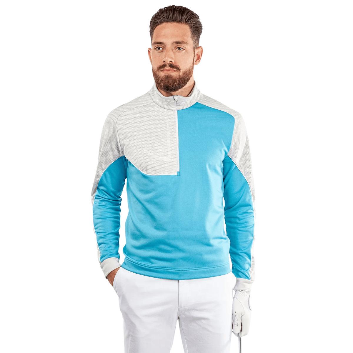 Galvin Green Daxton Mid-Layer Sweater Aqua/Cool Grey/White SMALL