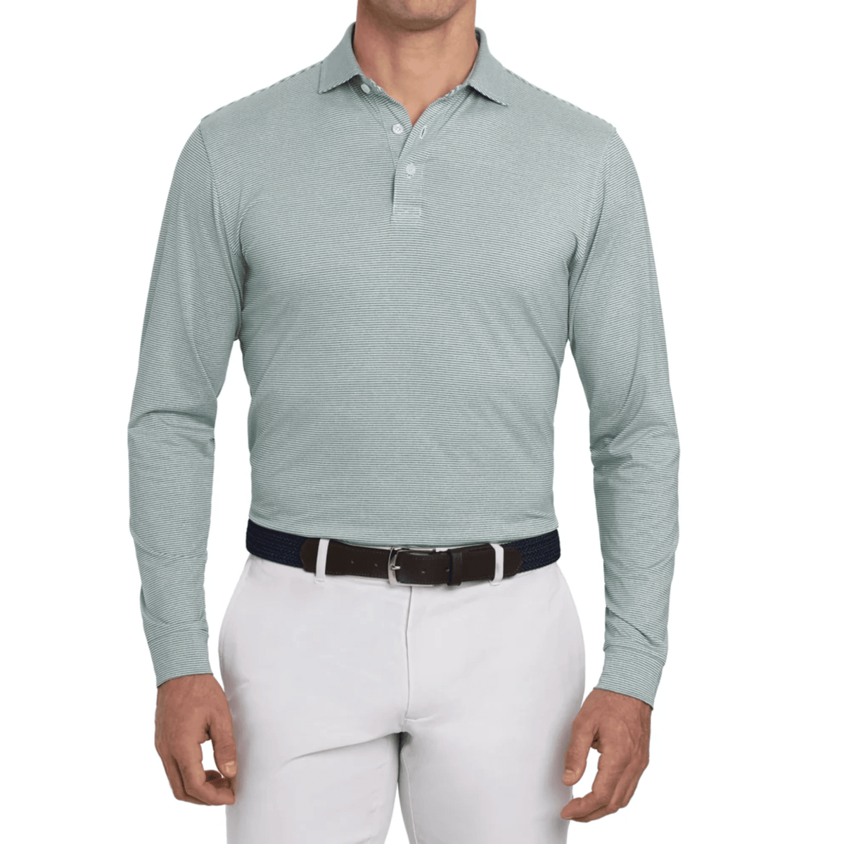 Holderness & Bourne The Burke Long Sleeve Polo Heathered California Spruce White